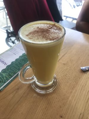 Turmeric latte ❤️ at Ahimsa The Vegan Cafe in North West London