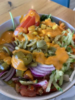Red lentil and rice bowl   at Ahimsa The Vegan Cafe in North West London