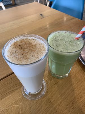 Chai latte & a smoothie   at Ahimsa The Vegan Cafe in North West London