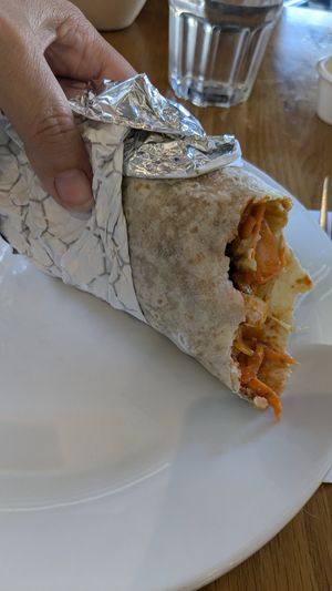 Sweet chilli tofu wrap at Ahimsa The Vegan Cafe in North West London