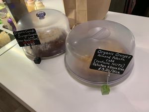 Rotating cake selection  at Ahimsa The Vegan Cafe in North West London