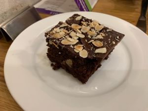 Chocolate almond cake at Ahimsa The Vegan Cafe in North West London