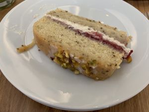 Lemon chia pistachio cake at Ahimsa The Vegan Cafe in North West London