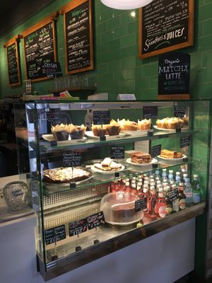 Cafe area with treats! at Ahimsa The Vegan Cafe in North West London