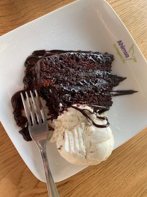 Amazing chocolate berry cake and vegan ice cream at Ahimsa The Vegan Cafe in North West London