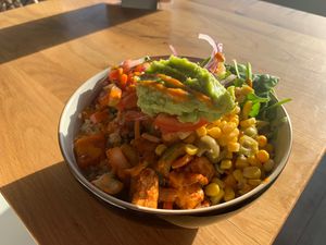 Health bowl at Ahimsa The Vegan Cafe in North West London
