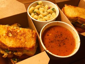 Grilled cheese, soup and pasta salad. at Woodhouse in Columbus