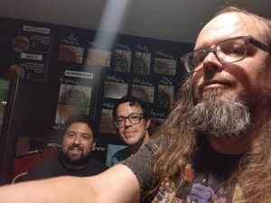 Me and two person from the staff. at Pizza Vegana - San Telmo  in Buenos Aires