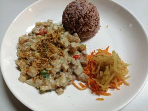 Tofu Sisig with red rice at Vedge Health Hub in Bacolod Negros Occidental
