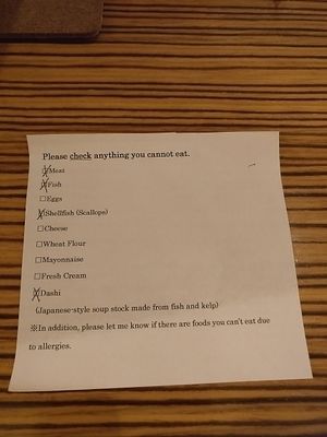 dietary consideration :) at Slow Luck Vegetable Bal in Kanazawa