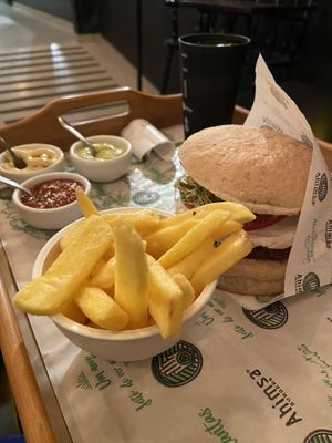 Burger and dip’s   at Ahimsa Burgers in Florianopolis