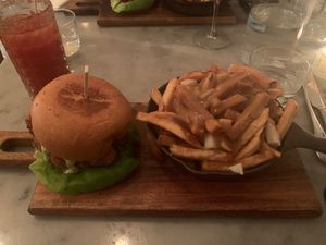 Mushroom burger and poutine at LOV - McGill in Montreal