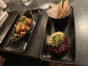 Dinner - beet tartar & quinoa fritters at LOV - McGill in Montreal