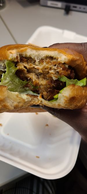 Shiitake "chik'n" burger. Delicious. at LOV - McGill in Montreal