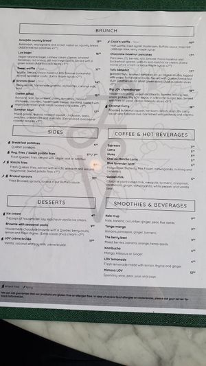 Menu- french at LOV - McGill in Montreal