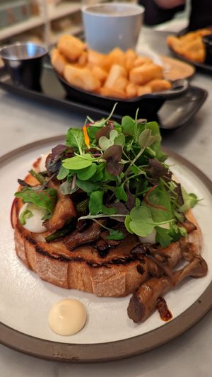 Forest Crostini

Toasted country bread, pan-fried umami 
mushrooms from Champimignons, asparagus, 
truffle sauce, microgreens at LOV - McGill in Montreal