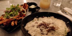 Mushroom risotto, truffle fries and ginger lemonade at LOV - McGill in Montreal