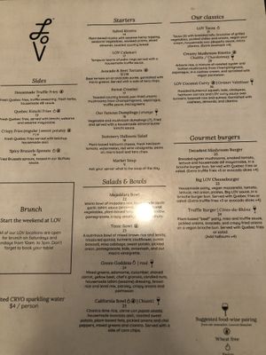 Menu  at LOV - McGill in Montreal