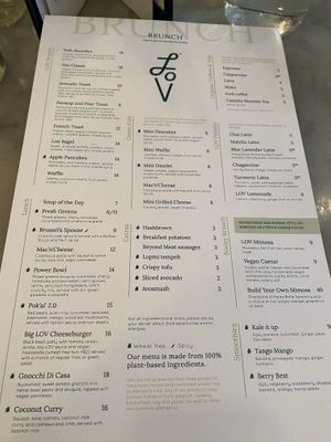 Brunche menu at LOV - McGill in Montreal