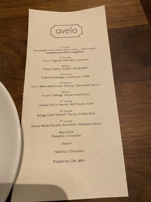 8 course making menu   at Avelo in Toronto