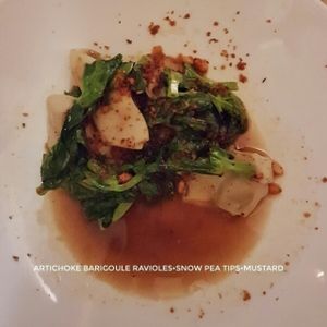 Artichoke barigoule ravioles  at Avelo in Toronto