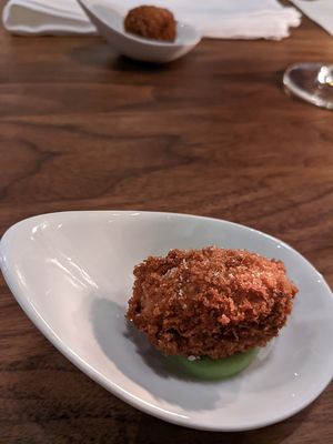 Cauliflower tots course. They said it was to compete with Planta nearby.   at Avelo in Toronto