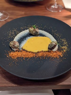 Artichokes. I can’t remember the rest. Interesting mix of flavours.   at Avelo in Toronto