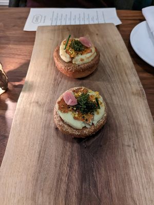 Bagel-inspired appetizer. Stunning.   at Avelo in Toronto