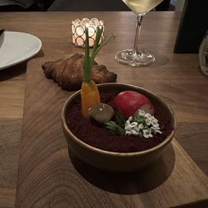 1st Course: Bread, Beets, Split Pea  at Avelo in Toronto