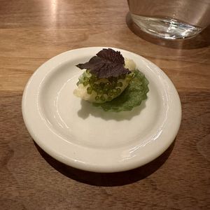 Amuse: Parsley, Parsnips, Sea Grapes  at Avelo in Toronto