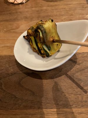 Zucchini, wild garlic, rye at Avelo in Toronto