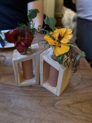 Edible flower salad and gazpacho  at Avelo in Toronto