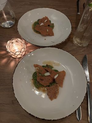 Fiddlehead ferns with tapioca crisps  at Avelo in Toronto