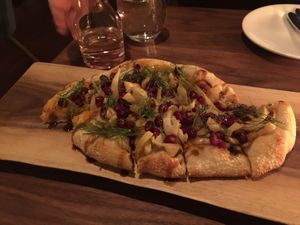 Leek flatbread at Avelo in Toronto