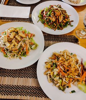Pad Thai, Som Tam and Crispy Salad at Vegan Heaven in Chiang Mai