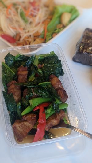 Kale with plant based "pork" at Vegan Heaven in Chiang Mai
