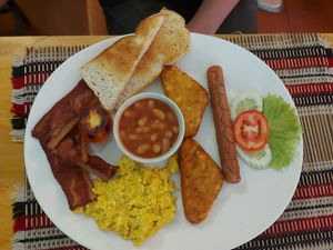 Breakfast set B (with extra bacon) 😋 at Vegan Heaven in Chiang Mai