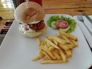 Chicken burger at Vegan Heaven in Chiang Mai