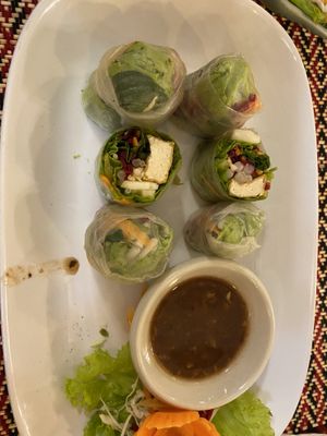 Spring rolls!  at Vegan Heaven in Chiang Mai