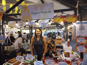 Their stand at jey festival 2022 (with owner( at Vegan Heaven in Chiang Mai