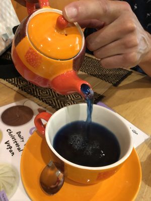 butterfly pea tea  at Vegan Heaven in Chiang Mai