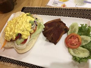 tofu scramble with extra bacon   at Vegan Heaven in Chiang Mai