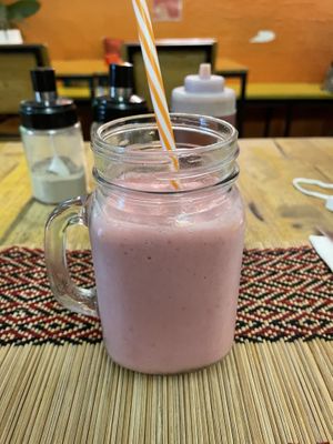 Strawberry and banana smoothie, 75 baht  at Vegan Heaven in Chiang Mai