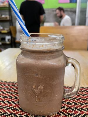 Chocolate and peanut butter smoothie, 75 baht  at Vegan Heaven in Chiang Mai