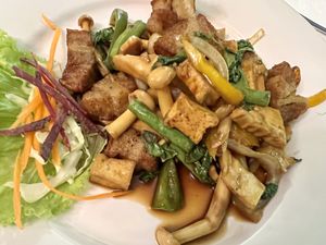 Thai basil stir fry   at Vegan Heaven in Chiang Mai