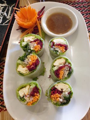 Fresh spring rolls at Vegan Heaven in Chiang Mai