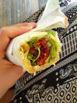 Avocado Hummus wrap with extra falafel to go at Vegan Heaven in Chiang Mai
