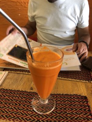 Carrot, apple and orange juice.  Kind of ok, wasn’t cool  at Vegan Heaven in Chiang Mai