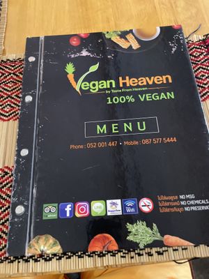 Menu cover  at Vegan Heaven in Chiang Mai