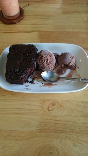 Vegan brownie and vegan chocolate ice cream  at Vegan Heaven in Chiang Mai